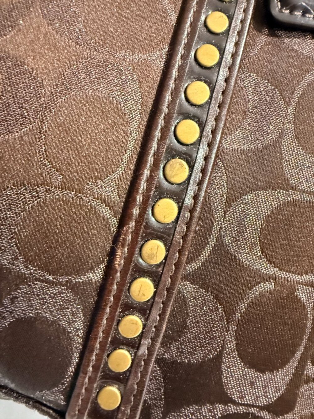 Dark Chocolate Brown Coach Signature Studded Lurex Tote Bag - Picture 11 of 14